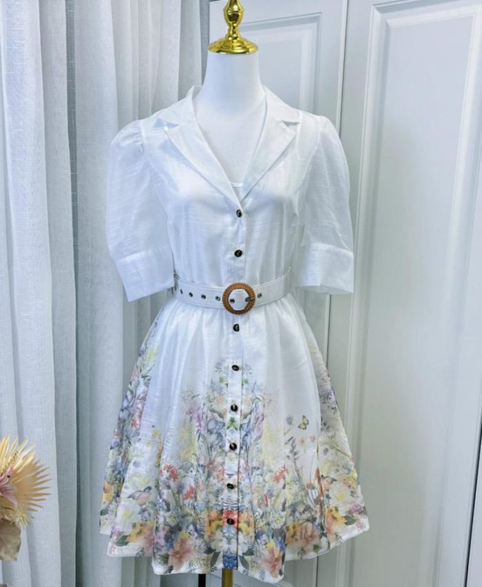 Spring and Summer New Women's Fashionable Vacation Style Suit Collar Short Sleeved Long Skirt Printed Dress-GZYYWL054
