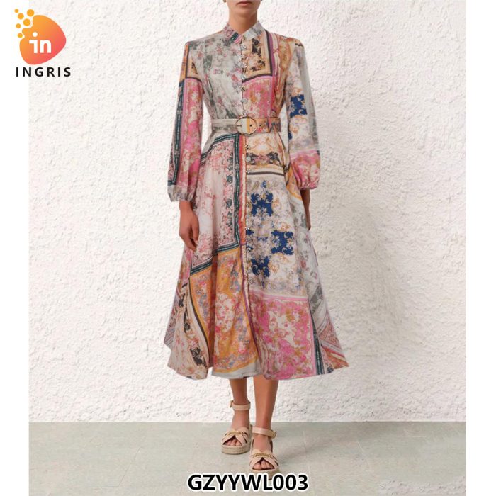 Spring retro ethnic casual dress loose color patchwork festive dress for women-GZYYWL003