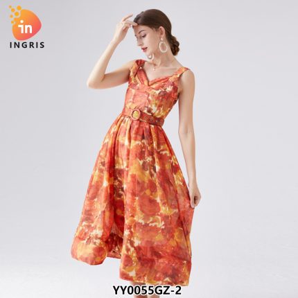 Ink Print Summer New Women's Shoulder Casual dress Short Sleeve Printed Breathable plus size dress-YY0055GZ