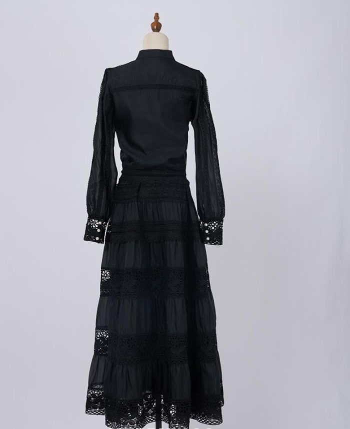 Long Dress Dress Fashion Black Dress Sexy Patchwork Long Sleeve Summer Lace Dress-GZYYWL026