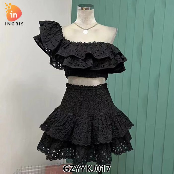 New Arrival Women French Style Short Top High Waist Short Skirt Sexy Two Piece Suit Outfits-GZYYYKJ017