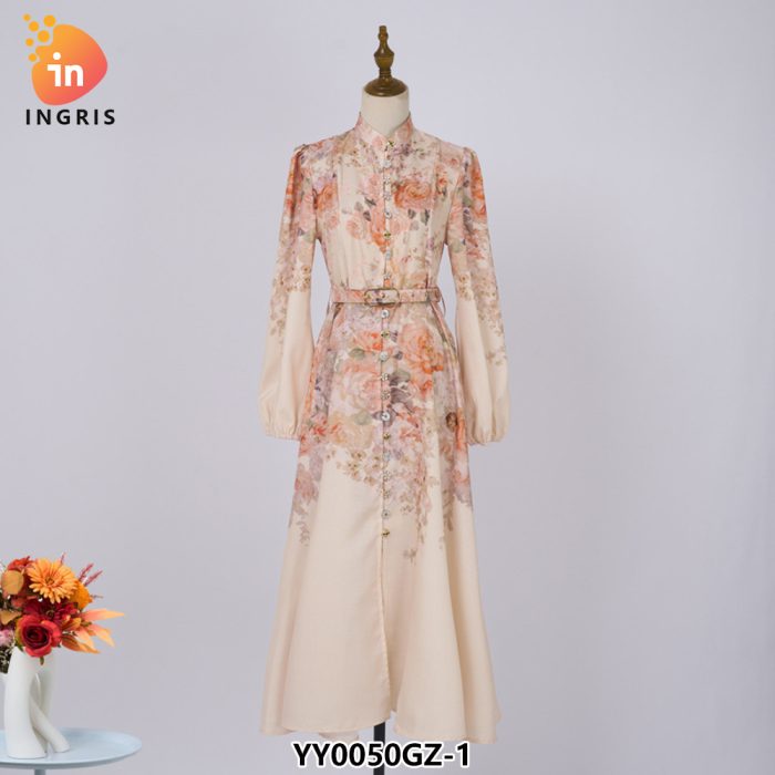 Crew Neck Floral Print Back Zipper Fly Long Sleeve Multi Color Casual Fashion Long Dress for Women-YY0050.99GZ