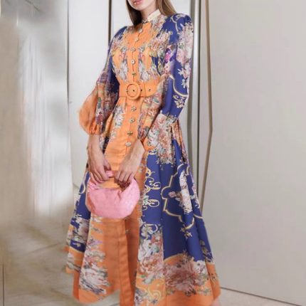 Autumn New Style Retro Printed Thin Shirt Elegant Skirt Fashion Women'S Temperament Suit Two-Piece Set-GZYYKJ051