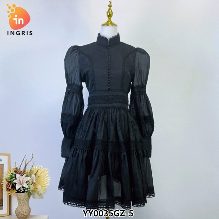 Lace Splicing Design Lantern Sleeve Dress-YY0035GZ