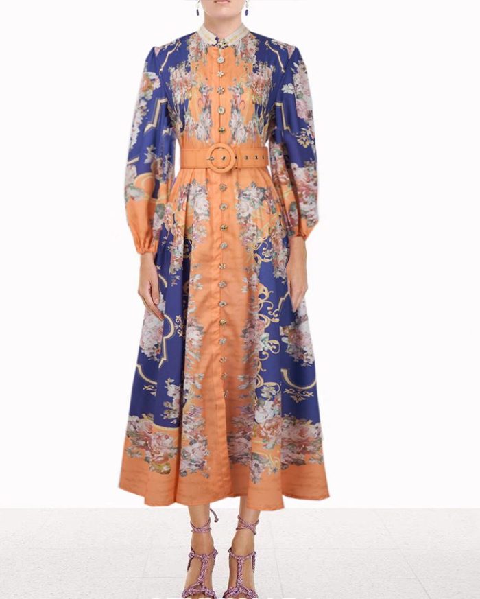 Autumn New Style Retro Printed Thin Shirt Elegant Skirt Fashion Women'S Temperament Suit Two-Piece Set-GZYYKJ051
