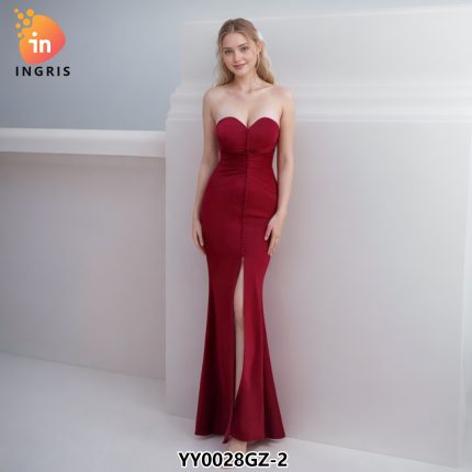 Latest Design Spring Summer V-neck One-Shoulder Slim Party Dress Gowns for Women Evening Dresses Ruched Split Prom Dress-YY0028GZ