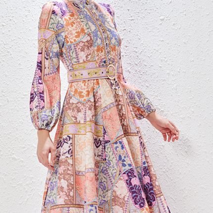 Women's Fashion V-neck Long Sleeve Slim High Waist Print Dress-YY0016GZ