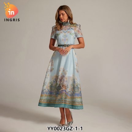 Hot Selling Womens Modest Dresses High Collar Slim Fit Waist Band Dubai Abaya Bodycon Dress for Muslim Women-YY0023GZ
