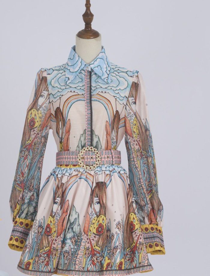 High Quality Designer Retro Print Long Sleeve Dresses Maxi Dress-YY0061GZ