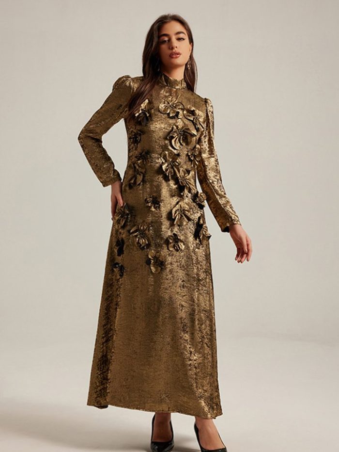 Fashion Design Glossy Three-Dimensional Flower Middle East Dubai Arab Lady Long Dress-YY0039GZ