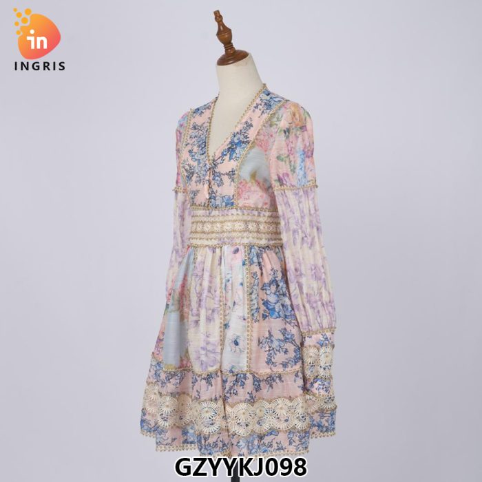 Floral Shirt Top + Lace Stitching High Waist Short Skirt Set-GZYYKJ098