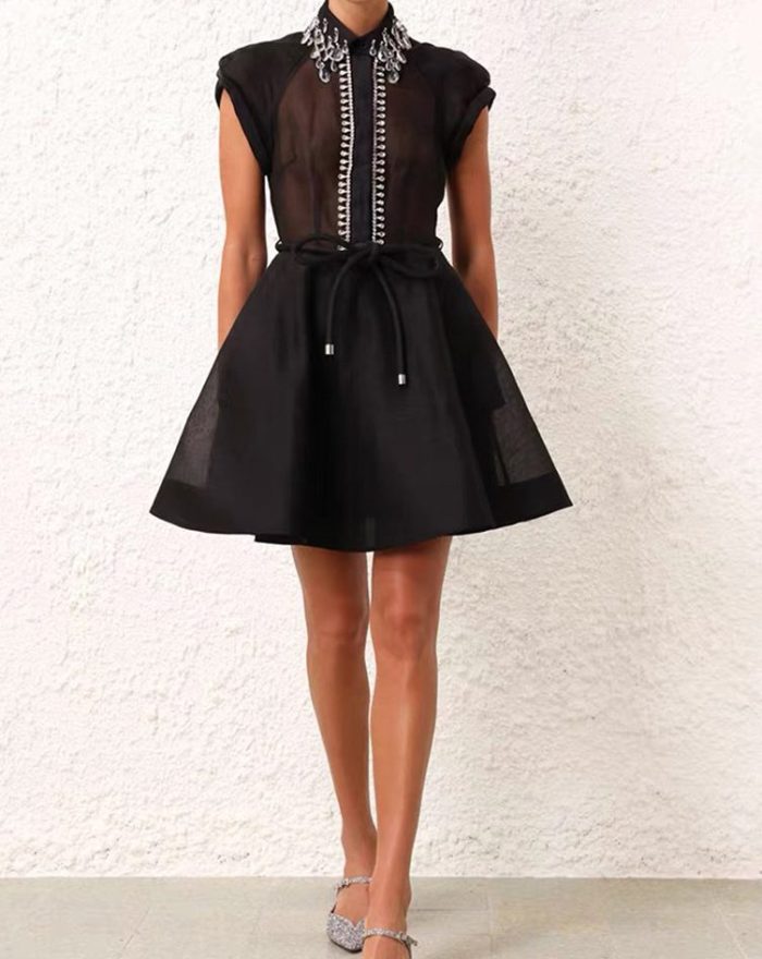 Light Luxury Retro Dress Women's Short Sleeve Printed A-line Medium Length Shirt Casual Dress Summer New-GZYYKJ002