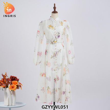 New Design Floral Dress Fishbone Skinny Printed Long Dresses for Women-GZYYWL051