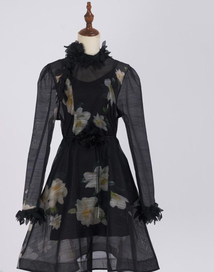 Autumn Ladies Holiday Style Dress New Design Vacation Pleated Floral Print Puff Sleeve Ladies Casual Dress for Women-GZYYWL062