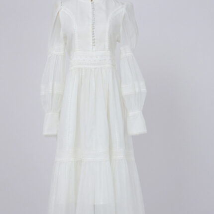 Long Skirt With Lace Splicing Design Lantern Sleeve Dress-YY0044GZ