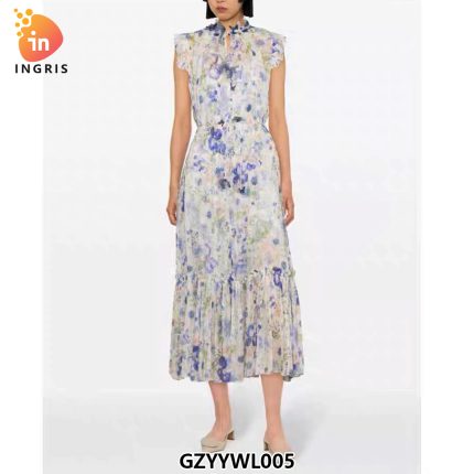 Fashion V-Neck Women Long Sleeve Dresses Chiffon Loose Maxi Dress-GZYYWL005