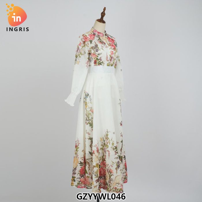 Crew Neck Floral Print Sashes Multi Color Casual Fashion Long Dress for Women-GZYYWL046