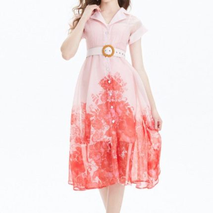 Women Summer New Chic Fashion Printed Shirt Dress Vintage Sleeveless Female Dresses Robe Mujer-GZYYKJ075