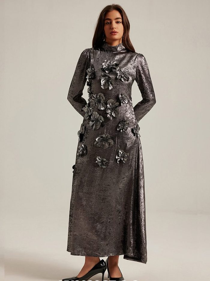 Fashion Design Glossy Three-Dimensional Flower Middle East Dubai Arab Lady Long Dress-YY0039GZ