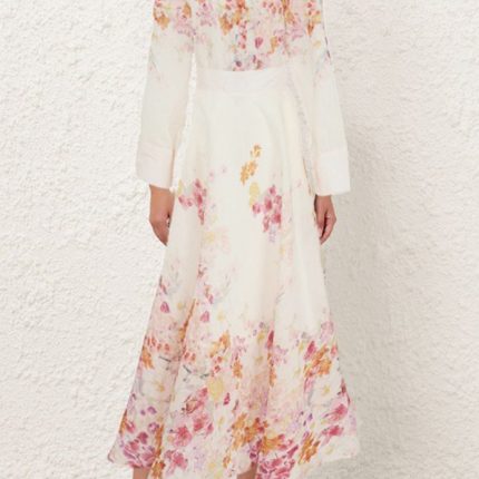 Crew Neck Floral Print Back Zipper Fly Long Sleeve Multi Color Casual Fashion Long Dress for Women-YY0053GZ