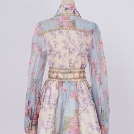 Floral Shirt Top + Lace Stitching High Waist Short Skirt Set-YY0012GZ