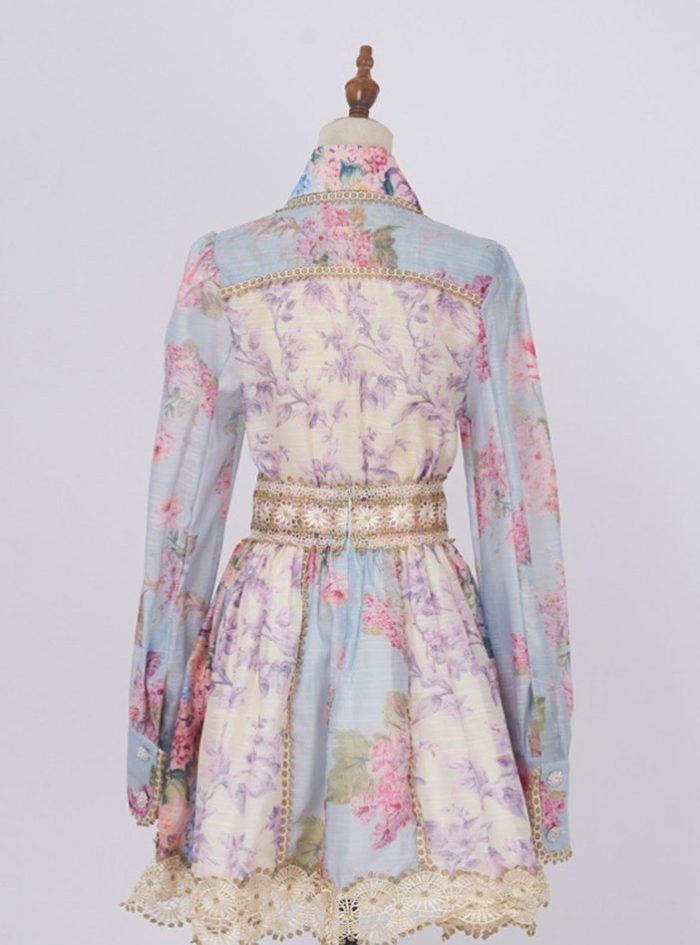 Floral Shirt Top + Lace Stitching High Waist Short Skirt Set-YY0012GZ