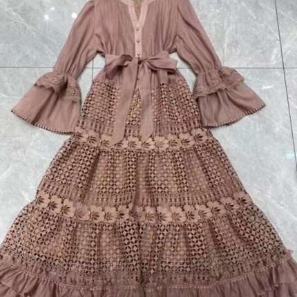 Custom Ruffles Elegant Solid Patchwork Lace Dress Manufacturer-YY0018GZ
