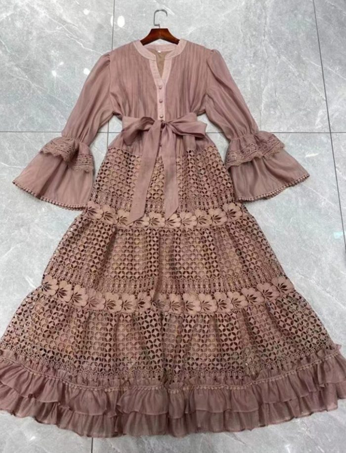 Custom Ruffles Elegant Solid Patchwork Lace Dress Manufacturer-YY0018GZ