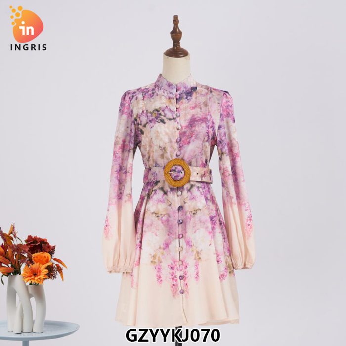 Retro Palace Fashion Printed Set Women's Lace Splicing Collar Shirt High Waist Wide Leg Shorts Two Piece Set-GZYYKJ070