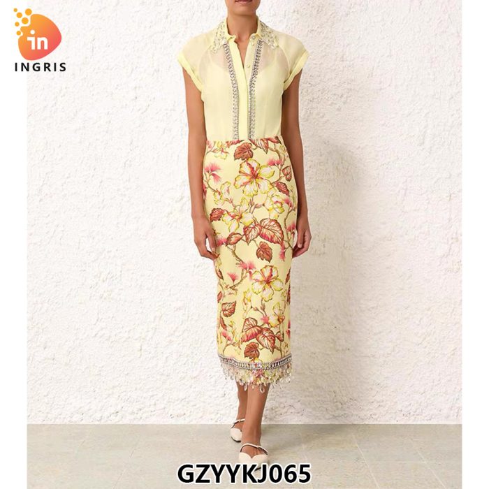 Light Luxury Retro Dress Women's Short Sleeve Printed A-line Medium Length Shirt Casual Dress Summer New-GZYYKJ065
