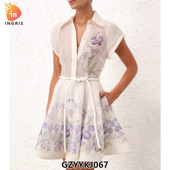 New Custom Women's Elegant Embroidered Sleeveless Button-Down Lapel Dress Women's Casual Summer Midi Dress-GZYYKJ067
