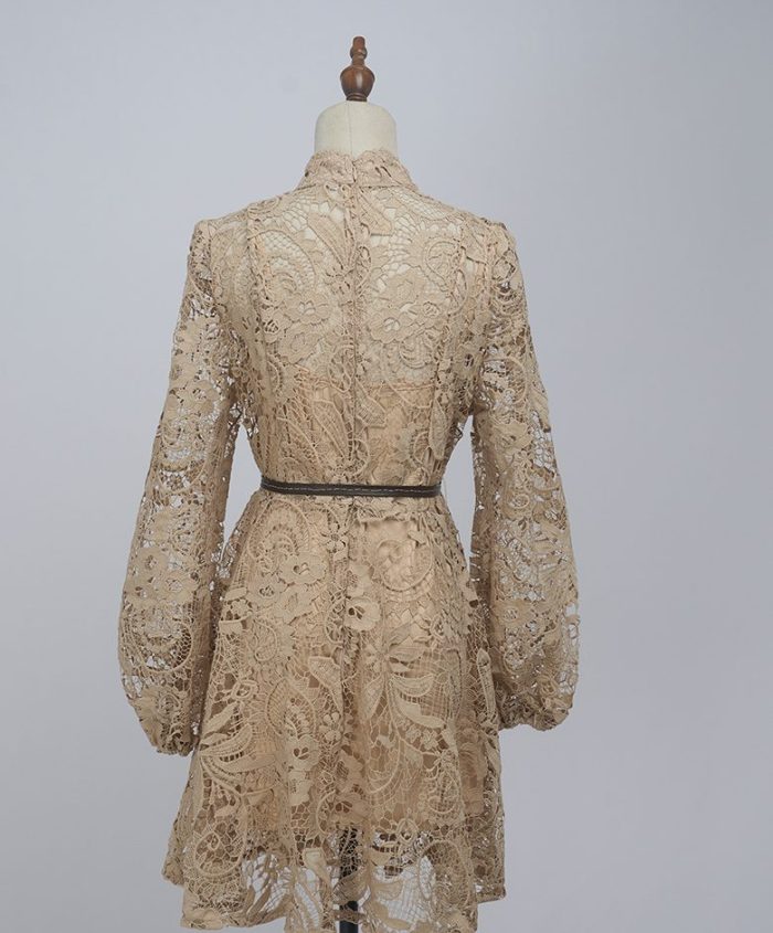 New Fashion Hook Flower Hollowed Out Water-soluble Lace for a Slimming and Stylish Dress With Belt