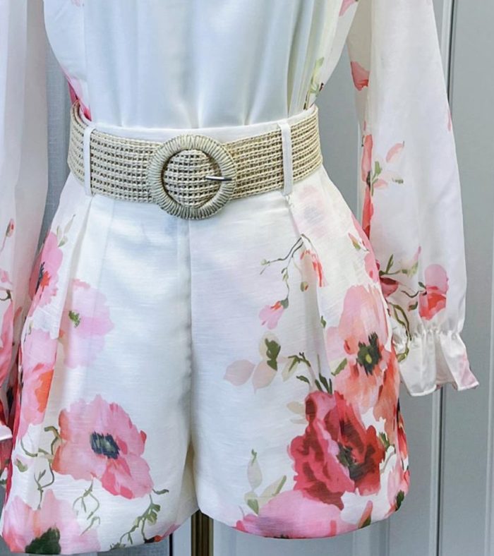 New Spring Vintage Elegant Stand up Neck Waist Wrap Print Large Hem Dress-GZYYWL057