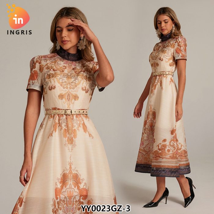 Hot Selling Womens Modest Dresses High Collar Slim Fit Waist Band Dubai Abaya Bodycon Dress for Muslim Women-YY0023GZ