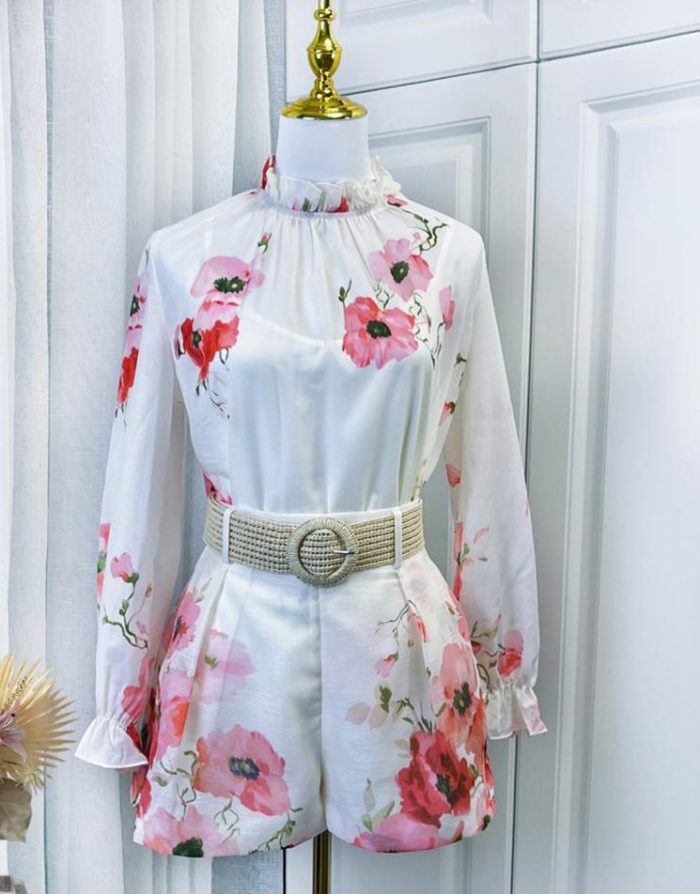 New Spring Vintage Elegant Stand up Neck Waist Wrap Print Large Hem Dress-GZYYWL057