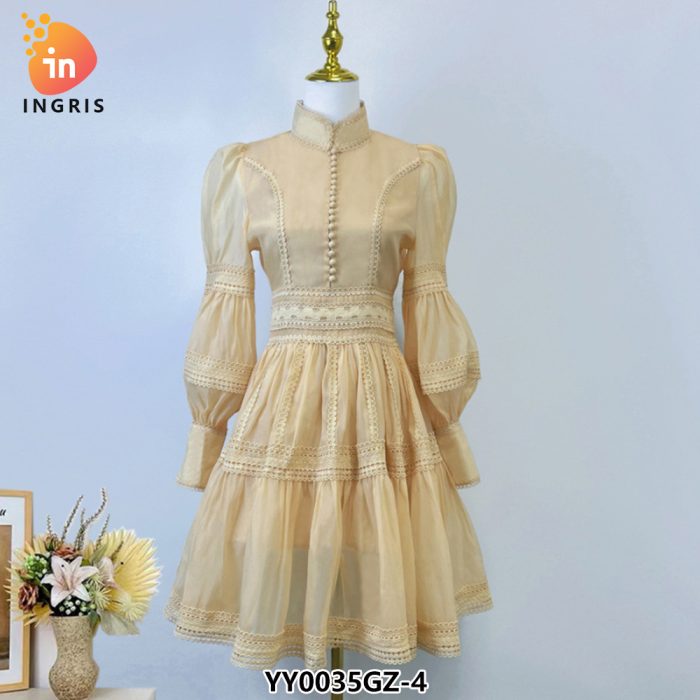 Lace Splicing Design Lantern Sleeve Dress-YY0035GZ