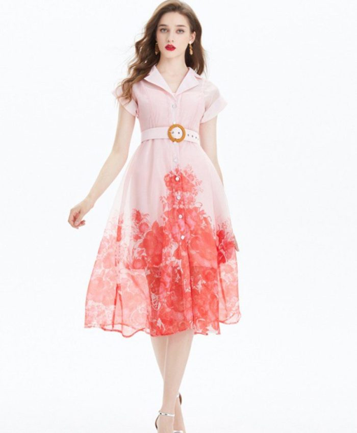 Women Summer New Chic Fashion Printed Shirt Dress Vintage Sleeveless Female Dresses Robe Mujer-GZYYKJ075