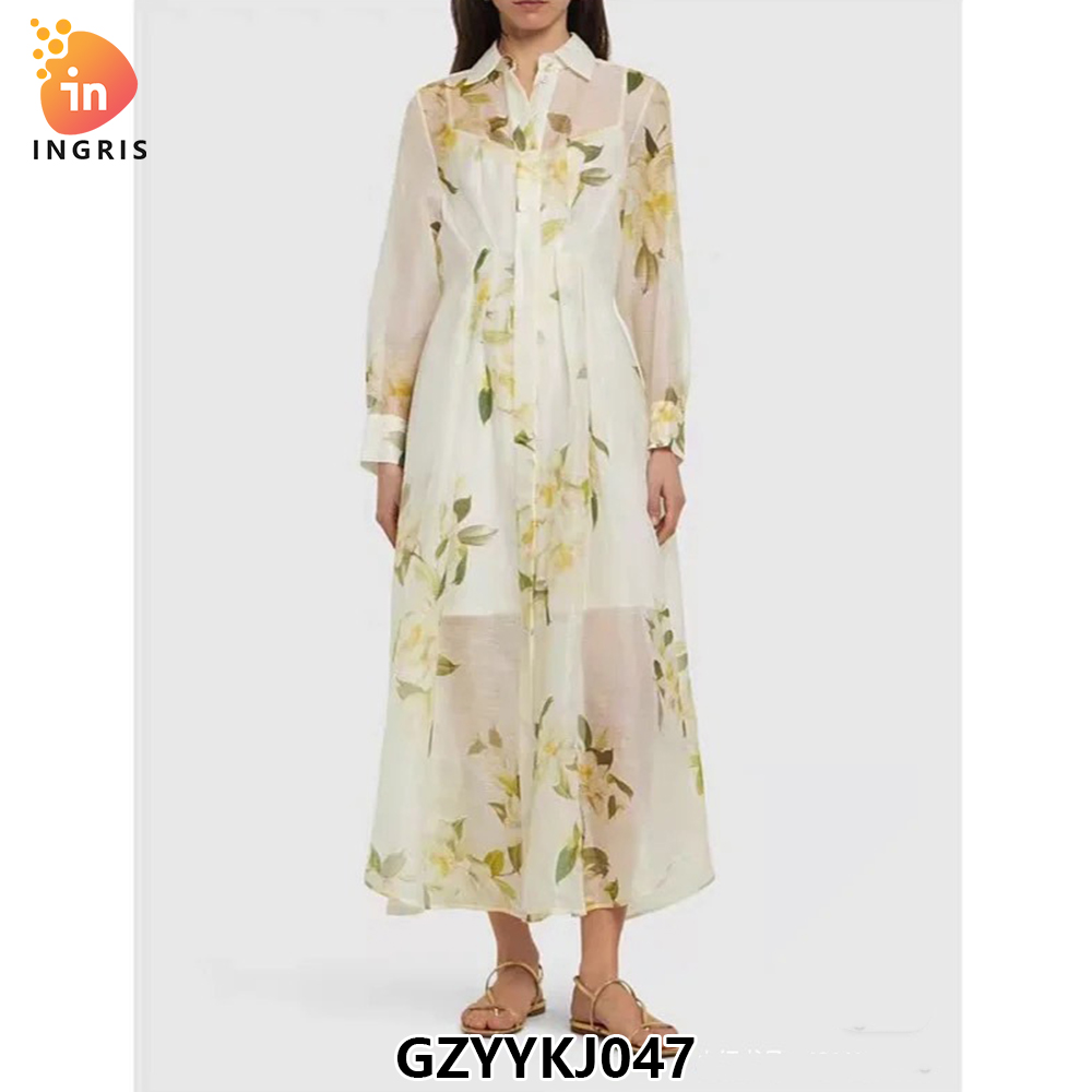 Women Pink Long Sleeves Printed Midi Ladies Summer Elegant Vestido Casual Dress-GZYYKJ047