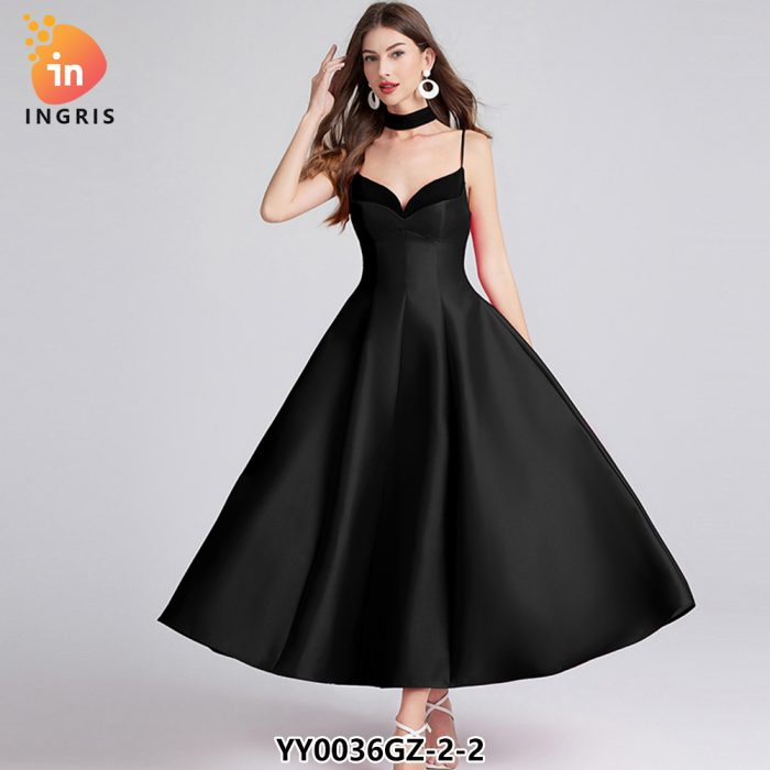 High Quality a Line V Neck Sleeveless a Line Spaghetti Midi Dress Women Party Dress Women-YY0036GZ