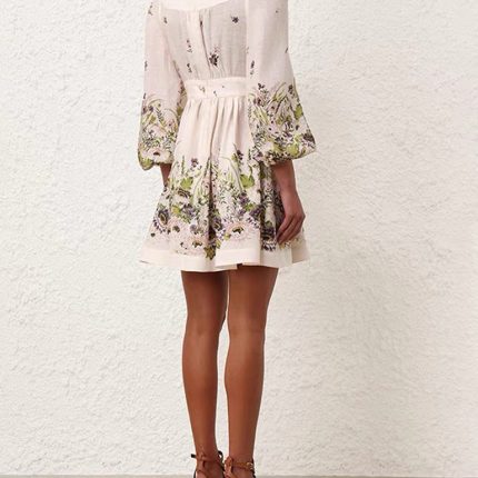 spring new women's long-sleeved V-neck loose printed bohemian dress-GZYYKJ064