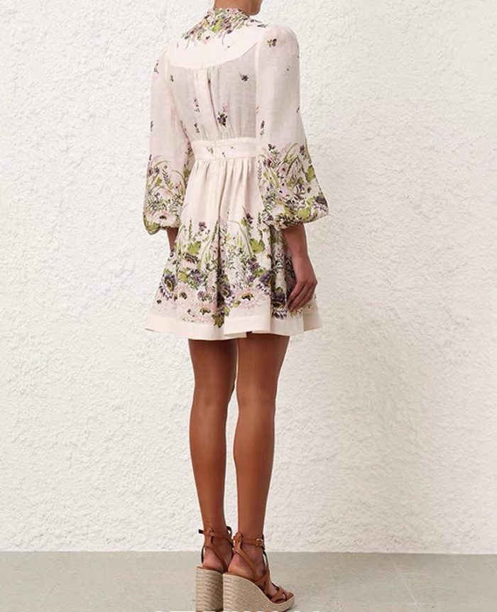 spring new women's long-sleeved V-neck loose printed bohemian dress-GZYYKJ064