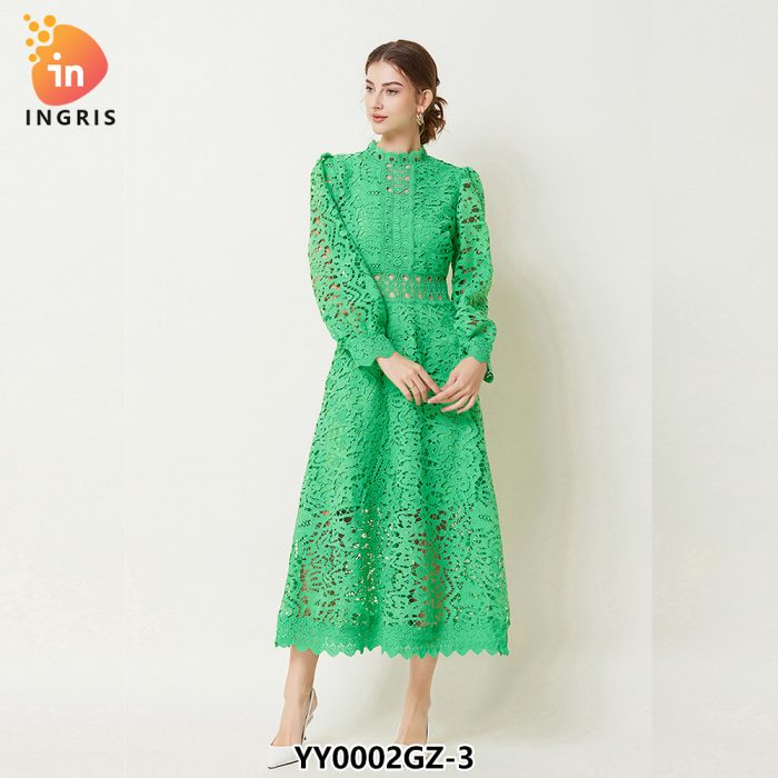 New Arrival Style Design Sense Embroidered Hollowed Out Skirt Fashion Puff Sleeve Dress-YY0002GZ