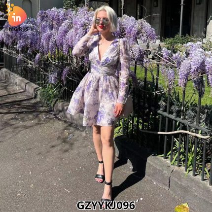 Sexy Women Clothing New Loose Deep V Waist Decorations Ruffled Mesh Dress-GZYYKJ096