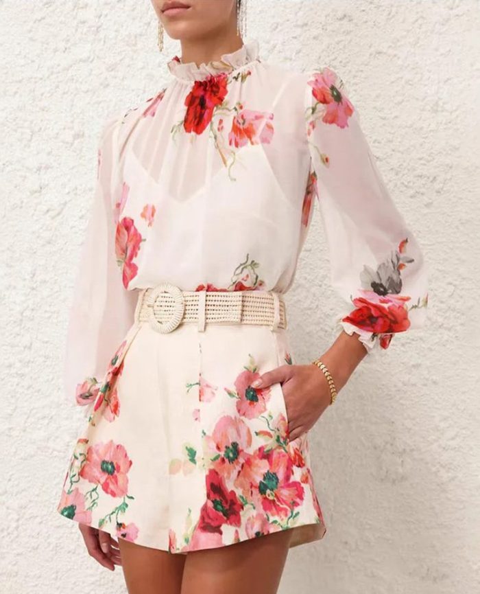 Early Autumn Australia Vintage Court Style Rose Print Eye-Catching Mini Dress in Stock-GZYYKJ089