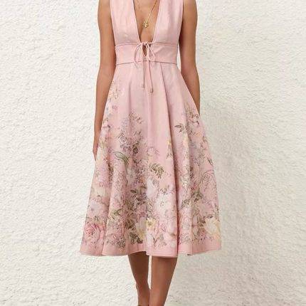 Hot Selling Casual Floral Digital Print Womens Dresses Deep V-neck Sleeveless Sexy Spring Summer Dress-GZYYYKJ016