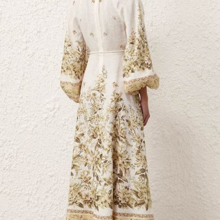 Wholesale Custom Stand Collar Flared Sleeve Printed Long Lace Dress-GZYYKJ012