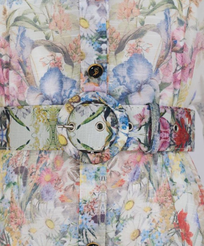 New Arab Women's Digital Print Mid-waist Dress Muslim Fashion Lantern Sleeve Lapel Robe-YY0014GZ