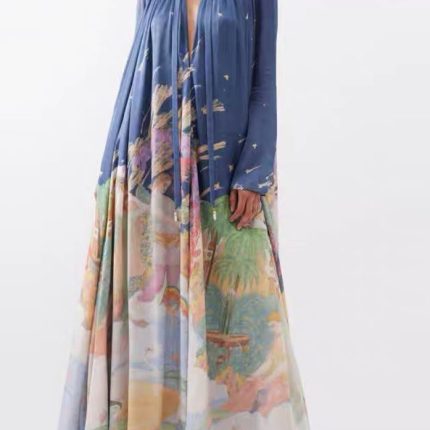 Customized Fashionable Printed Famous Painting Women's Polyester Fiber Silk Skirt-GZYYWL004
