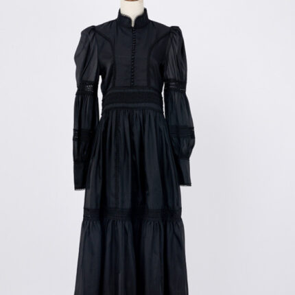 Long Skirt With Lace Splicing Design Lantern Sleeve Dress-YY0044GZ
