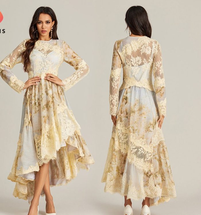 Spring Fashion Women Peter Pan Collar Sequined Beading Deco Long Sleeve Party Elegant Maxi Dress-GZYYKJ092